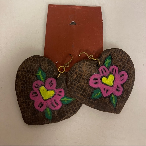 handcrafted Real Leather artisan earrings - Picture 1 of 2